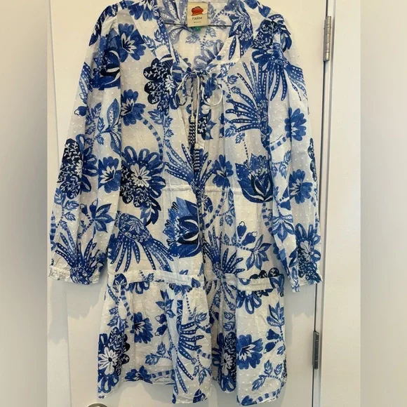 FARM RIO Flowerful Birds Cotton Minidress, Size Large - Picture 4 of 4